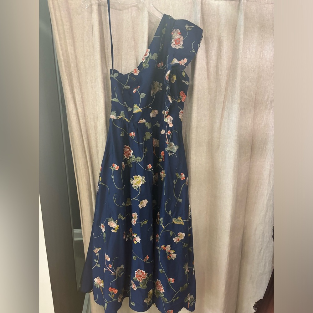 Floral One-Shoulder Dress in Navy